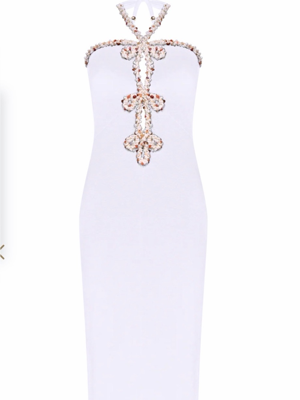 Pat BO Elegant White Halter Maxi Dress with Beaded Trim